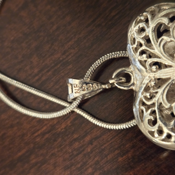 Elegant Sterling Silver Diamond Cut Heart Pendant Necklace - Picture 6 of 7